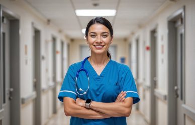 nurse-hospital-hallway-smiling-camera